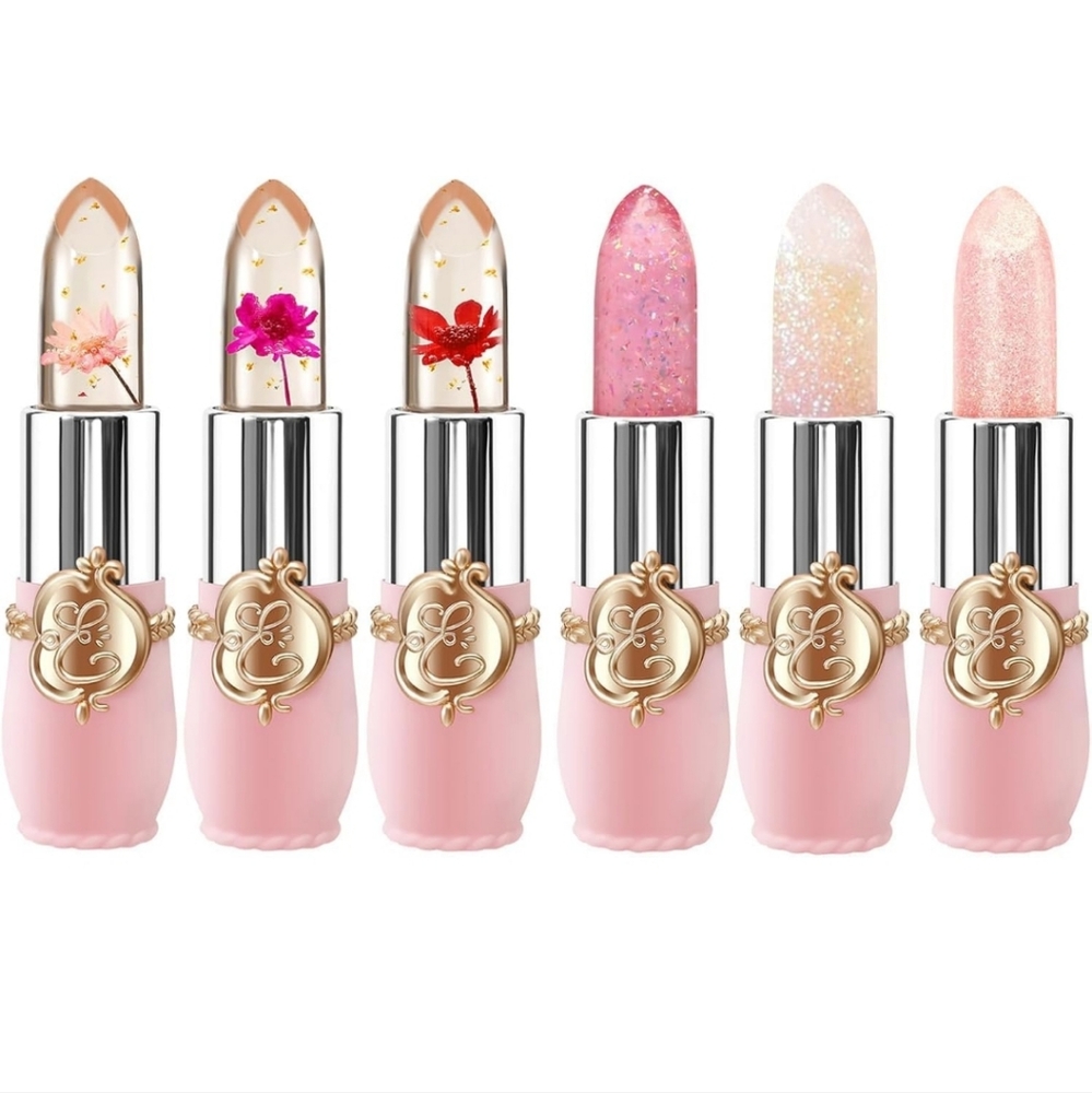 6 Pcs/Set Flower Jelly Lipstick Set Temperature Change Moisturizer Long Lasting